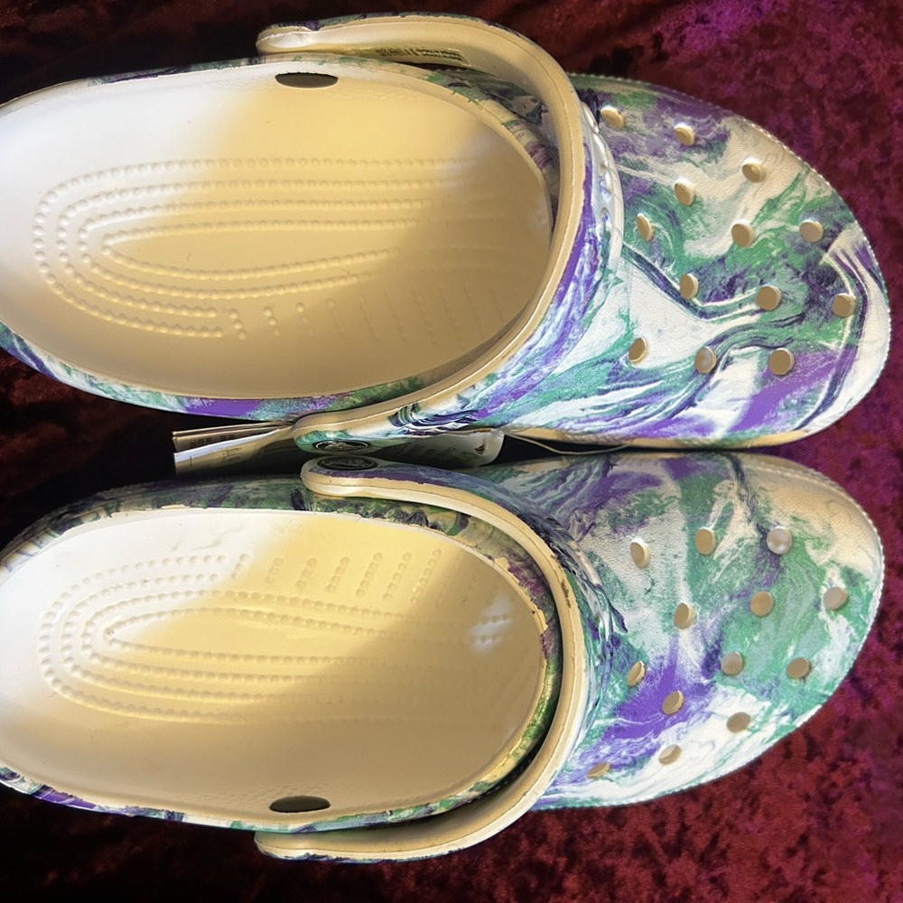 Purple and Green Swirl Crocs